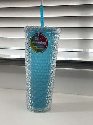 Color Changing Textured Studded Iridescent Tumbler 26-ounce W/straw -Teal Sachet