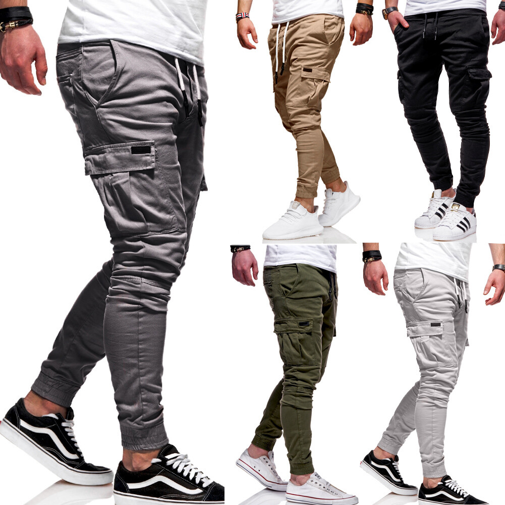 Herren Cargo Chino Hose Jogger Jeans Cargohose Jogginghose Stretch Pants NEU