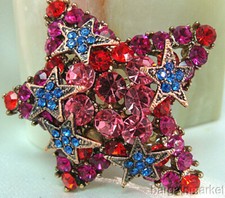 Star Red Blue Pink Multi Crystal CZ Brooch Pin