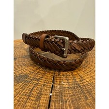 Brown braided leather belt 42 inches silver buckle