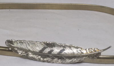 Vintage Metal Feather Stretch Elastic Gold tone Belt | eBay display picture 2