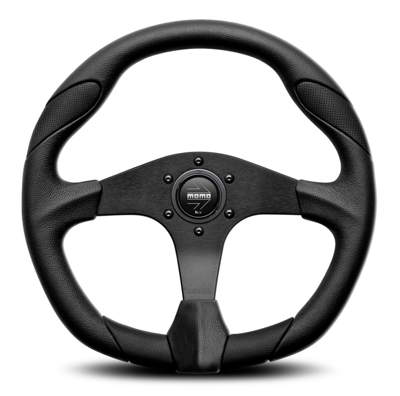 Genuine Momo Quark 350mm steering wheel Black polyurethane and BLACK air leather