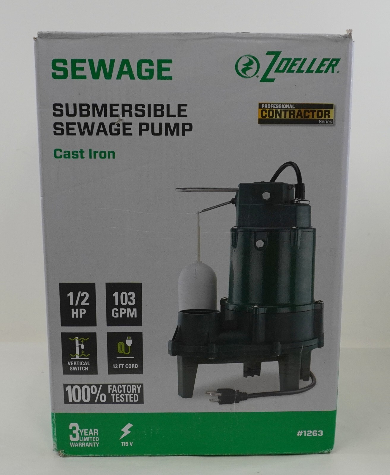 Zoeller SEWAGE 1/2HP, 103 GPM, 115V Cast Iron Submersible Sewage Pump