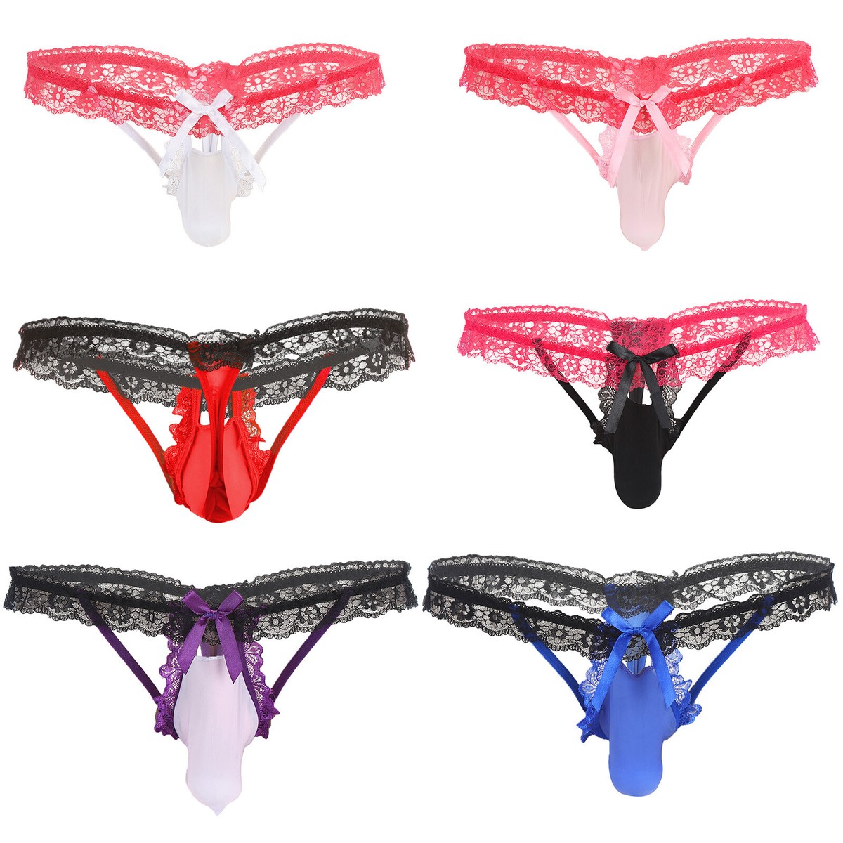 US Lace Lingerie Men's Sissy Thongs G-String Bulge Pouch Panties Bikini Briefs E - Foto 6