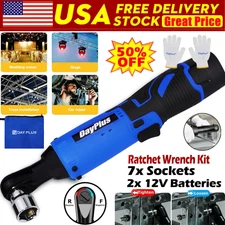 160Nm Electric Cordless Right Ratchet 3/8'' 90 Angle Wrench Power 2 Battery Kit