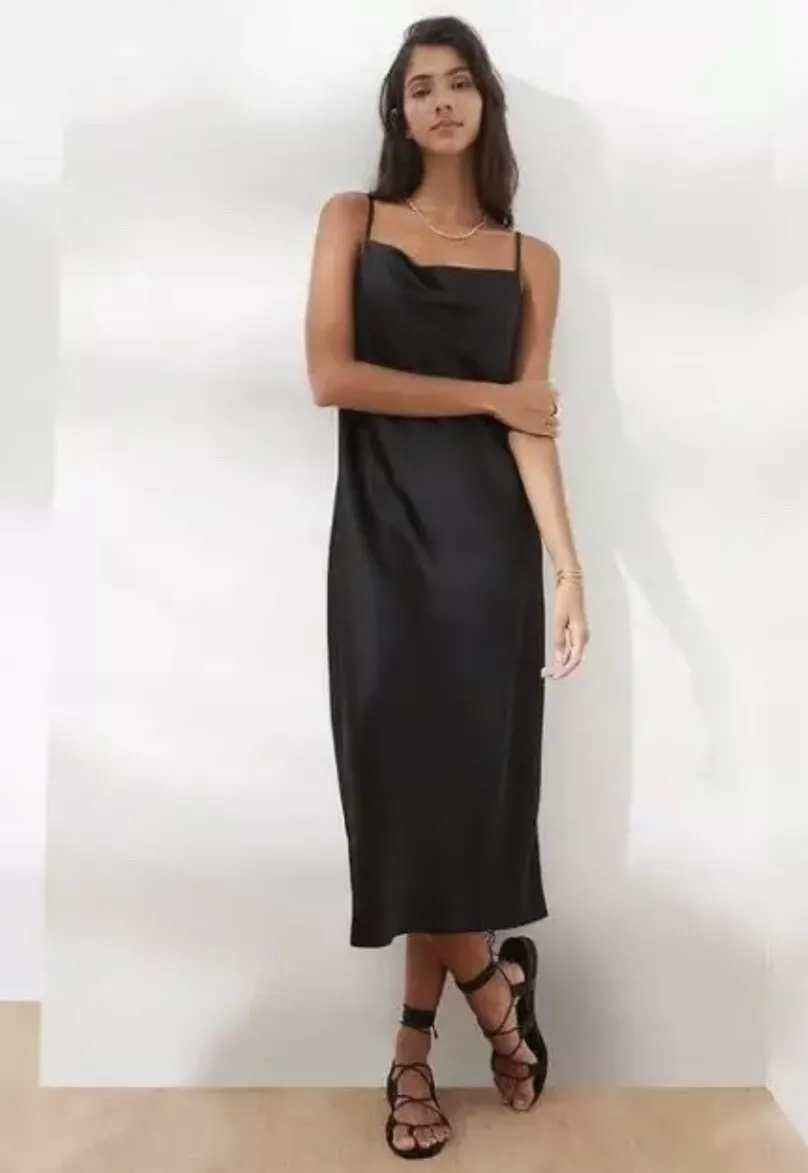 Black cowl satin dress cheap