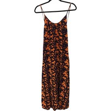 Pretty Little Thing Maxi Beach Dress 10 Orange Shadow Leaf Low Back Oversized