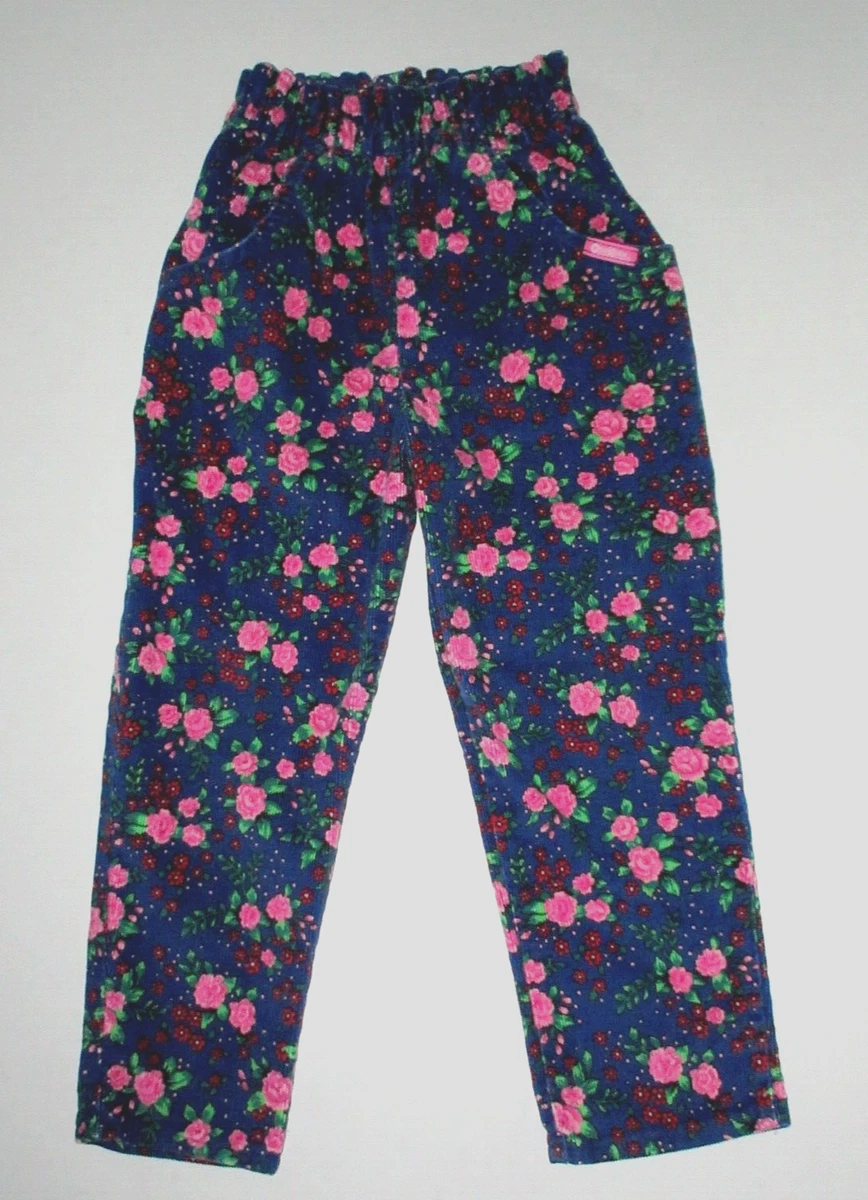 Vintage Oshkosh B'Gosh Floral Corduroy Pants Girl Size 4 Blue Pink