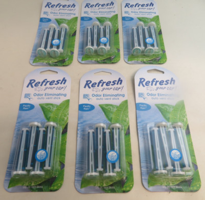 Refresh Your Car Odor Eliminating Auto Vent Stick Pacific Rain 24 Sticks 6 Packs