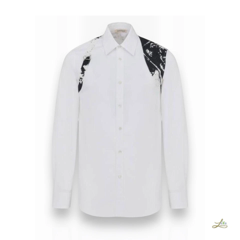 Camisa Alexander McQueen Estampado Arnés - Blanco/Negro, Talla 16, Hecha en Italia Foto 2 de 4