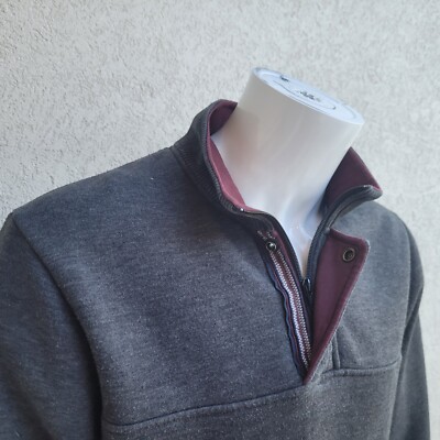 Orivs Sweater Mens L Large Sweater Pullover Gray Maroon Collar zip Jacket