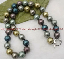Natural 12mm Multi-Color South Sea Shell Pearl Round Beads Necklace 20"