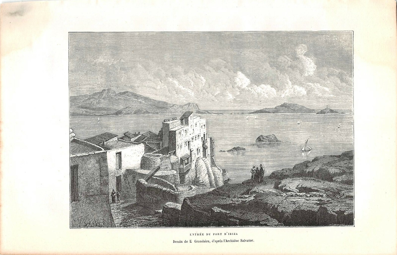 Grabado de Prensa - Entrada Del Envío De ' Ibiza - Dibujo De E.Abuelo