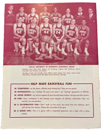 Minnesota Golden Gophers Vs Wisconsin Basketball Jan 9, 1965 Program (B135) - Photo 2/3