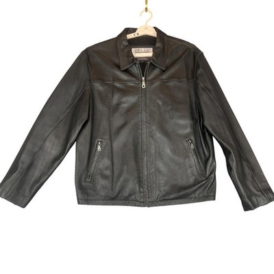 VTG Pelle Studio Mens Large Leather Moto Jacket Mesh Back Adjustable Waist Tabs