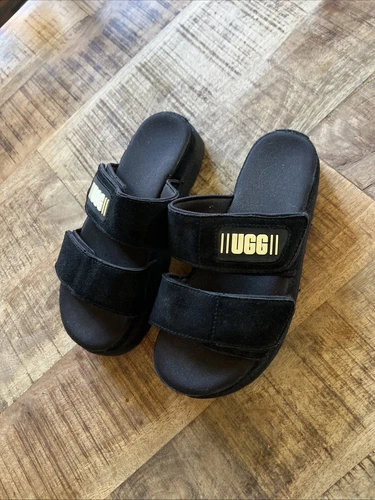 Sandalo UGG Greer nero plateau slides donna taglia 8 nuovo senza scatola doppio cinturino