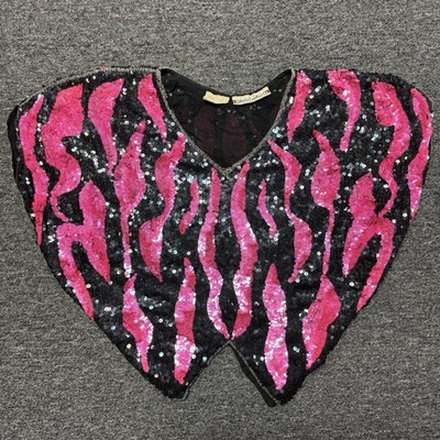 Vintage 80s Women s Caren Charles Disco Party Sequin Silk Blouse Pancho Sz 2XL