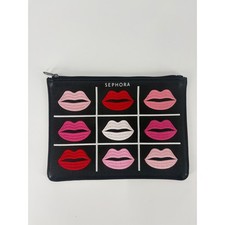 Sephora Black Cosmetic Bag Tic Tac Toe Lips Pouch Zippered Makeup Organizer