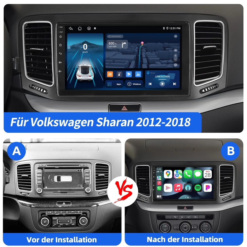 6+128GB Android 14 Autoradio Carplay Für VW Sharan 7N Seat Alhambra II 2010-2021 - Bild 4 von 4