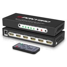 HDMI 2.0 Switch 5 Port 4K@60Hz Auto-Switching – 5 in 1 Out with Remote, HDR10...