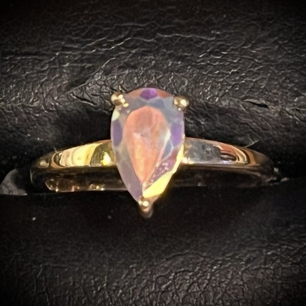 Pear Moonstone Solitaire Ring in solid 14k yellow… - image 1