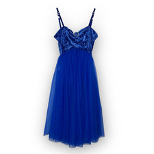 Wolff Fording  Company Lyrical Royal Blue Chiffon  Velvet Dance Dress Petite