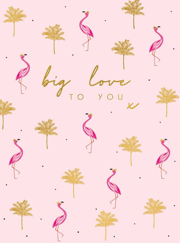 Pretty Birthday Card Flamingos Big Love Tropical - Illustrated Greeting Card