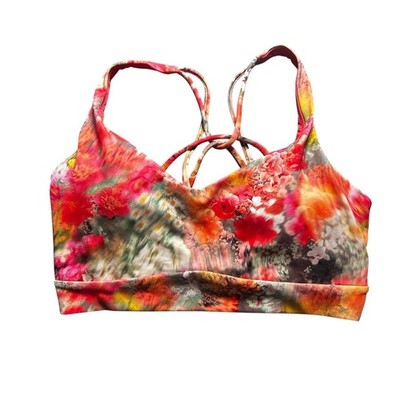 ATHLETA Floral Colorful Solace Sports Strappy Cross Back Bra Size Small D-DD New