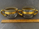 ILLINOIS GLASS PICKARD ETCHED GOLD TRIM SUGAR BOWL & CREAMER SET VINTAGE