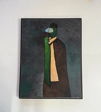 ORIGINAL OIL PAINTING ABSTRACT CUBISM MID CENTURY MODERN INSPECTOR By CANNON VTG