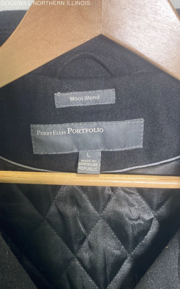Vintage Perry Ellis Portfolio Black Wool Blend Quilt Lined Jacket Size L - Image 3 of 4