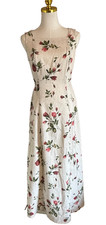 VTG Rose Floral LINEN Maxi Dress Sleeveless Cottagecore Prairie Romantic M / L