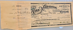 1916 HALE & NORCROSS MINING COMPANY San Francisco 100 SHARES No 10032 Stock CERT