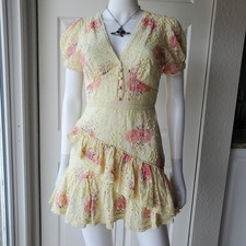 LoveShackFancy Yellow Bea Short Sleeve Mini Eyelet Dress Size 0