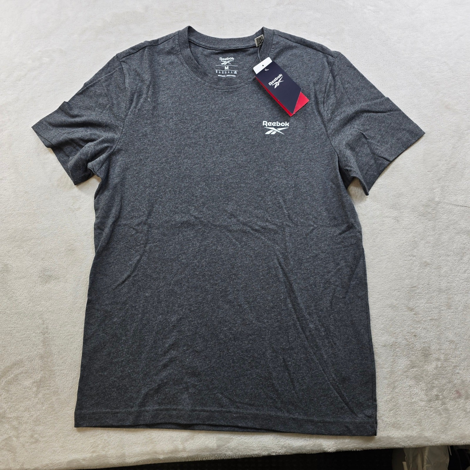 Reebok RI Left Chest Logo Tee Training T-Shirt Mens Medium Dark Grey Heather NEW thumbnail 2