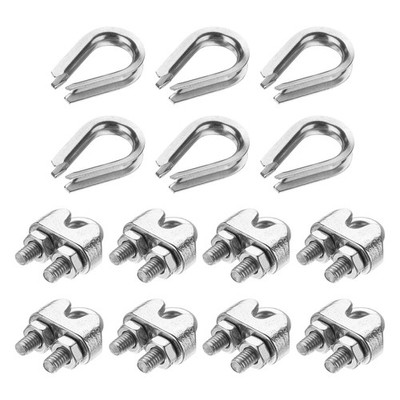 14Pcs M3(3mm) Wire Rope Cable Clamp Thimble and Crimping Loop Silver