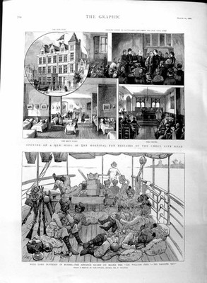 Alter antiker Druck 1886 Dufferin Burma William Peel Schiff Krankenhaus Krankheiten 19.