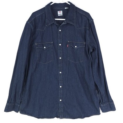 LEVI'S Shirt Men's 2XLT Western Blue Denim Pearl Snap Long Sleeve Standard Fit