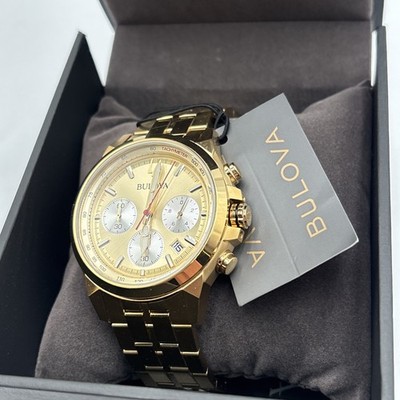 BULOVA MEN\'S CHRONOGRAPH DATE WINDOW GOLD TONE QUARTZ WATCH 45MM 97B217 Bulova Men main image 4