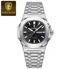POEDAGAR Mens Luxury Watch Quartz Waterproof Luminous Stainless Steel Wristwatch