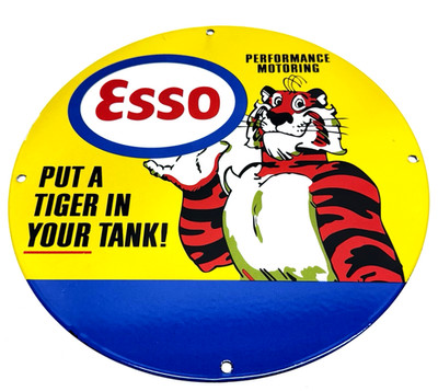 Esso Gasoline - Vintage Porcelain Sign - ''Put a Tiger in Your Tank'' Pump Plate