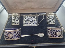 Lovely Sterling Silver Cruet Set, Birmingham 1919, 230g Silver Weight.