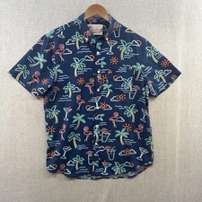 Chubbies Hawaiian Shirt Medium Blue Neon Lights Short Sleeve Button Down Beach