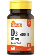 Vitamin D3 400 IU (10 mcg) | 60 Vegetarian Tablets | Non-GMO | by Sundance