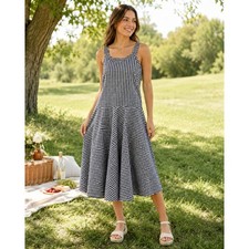 Eliza J Halter Maxi Dress Womens 14 Black White Gingham Plaid Cotton Lined