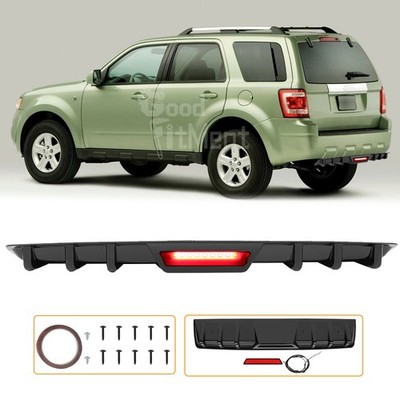 For Ford Escape Rear Bumper Diffuser Lip Spoiler 6 Fins w/ LED Tail Break Light