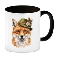 Fuchs Mit AlpenläNdischem Trachtenhut Kaffeebecher In Schwarz