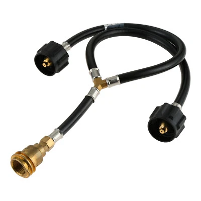 Double Head ACME to QCC Propane Y Splitter Hose Connect 5-40lb for BBQ Grills