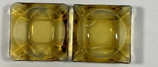 2 Vintage Amber Square Glass Ashtray 4" Mid-Century Modern, Cigar or Cigarette