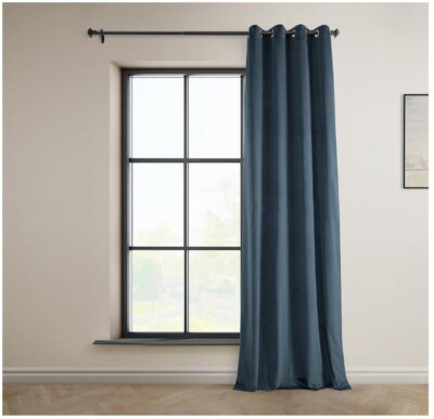 lush Velvet Grommet Curtains Drapes for Bedroom 50 X 108 1 Panel London Blue